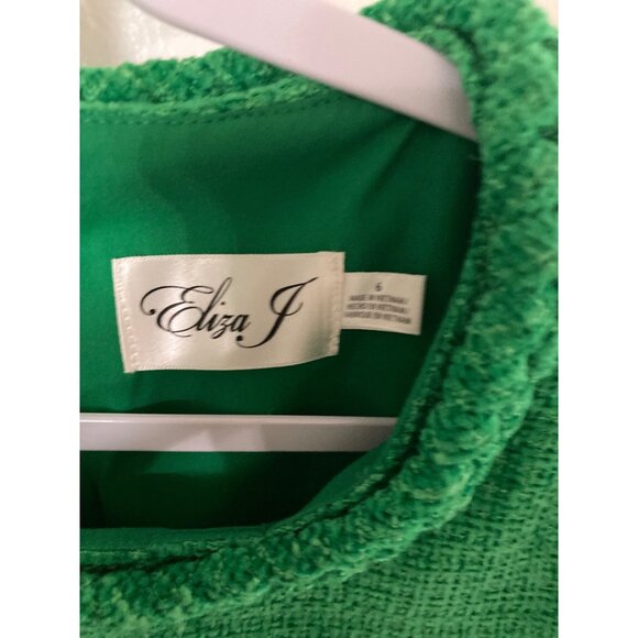 ELIZA J Women's Braided Trim Boucle Shift Dress Green 6  NWT - Picture 2 of 10